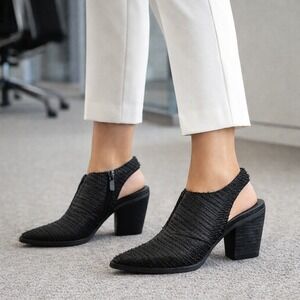 Antelope Textured Slingback Block Heel Booties Black Women's 36 Euro US Size 6